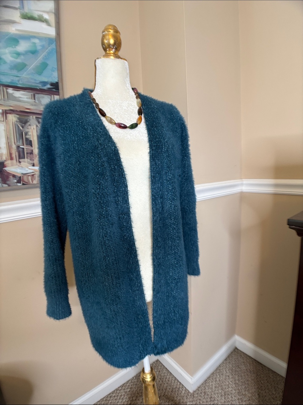 Molly Bracken Teal Cardigan - Open-Front Fuzzy Knit